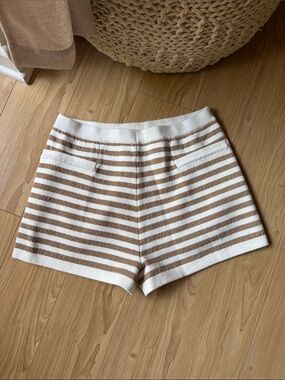 Posse Cream and Brown Striped High-Rise Knit Shorts